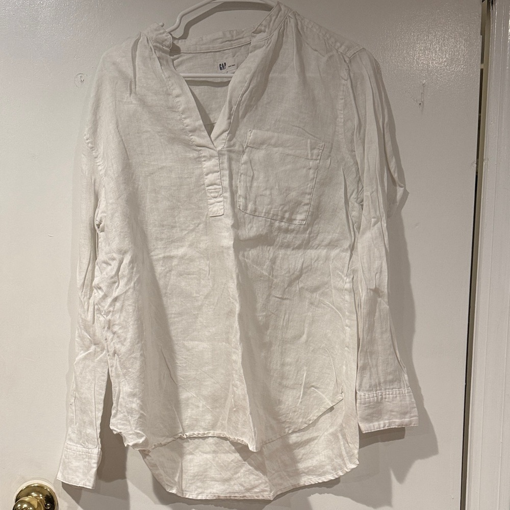 GAP White Linen-Blend Long Sleeve Pullover